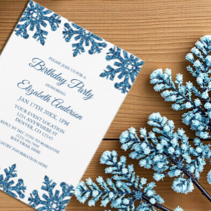 Blaue Schneeflocke Winter Geburtstagsparty Einladung