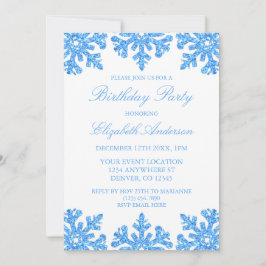 Blaue Schneeflocke Winter Geburtstagsparty Einladung