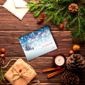 Blaue Schneeflocke wünscht minimalistisch roten Bu Postkarte