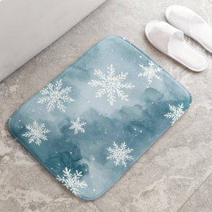 Blaue Schneeflocken Aquarell Winter Badematte