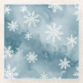Blaue Schneeflocken Aquarell Winter Glasuntersetzer (Vorderseite)