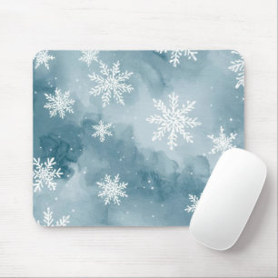 Blaue Schneeflocken Aquarell Winter Mousepad