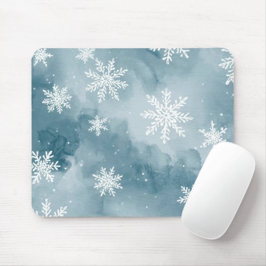 Blaue Schneeflocken Aquarell Winter Mousepad (Mit Mouse)