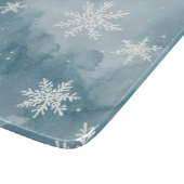 Blaue Schneeflocken Aquarell Winter Schneidebrett (Ecke)