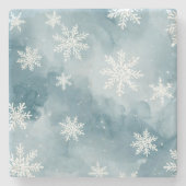 Blaue Schneeflocken Aquarell Winter Steinuntersetzer (Vorderseite)