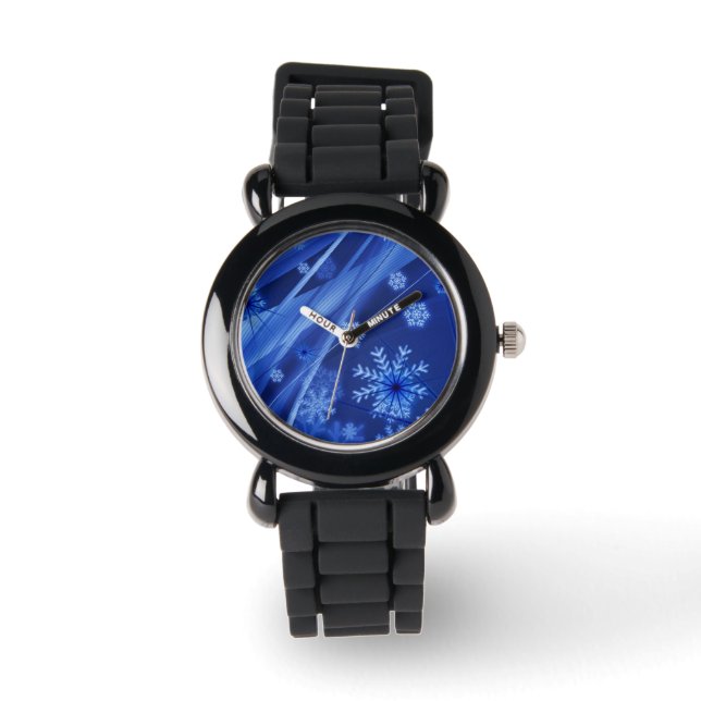 Blaue Schneeflocken Armbanduhr (Vorderseite)