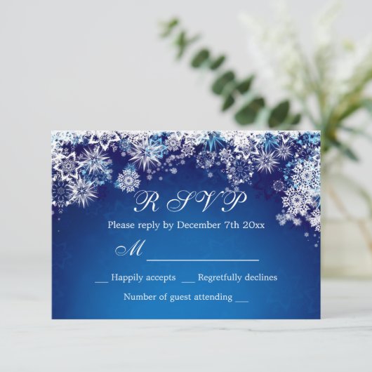 Blaue Schneeflocken auf blauer UAWG Einladung (Stehend Vorderseite)