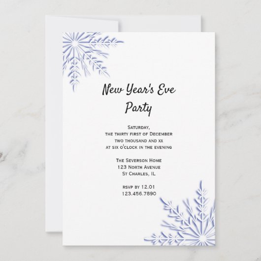 Blaue Schneeflocken auf dem Party "Weißer Silveste Einladung (Vorderseite)