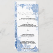 Blaue Schneeflocken auf der Speisekarte der weißen Menükarte (Vorne/Hinten)