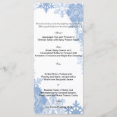 Blaue Schneeflocken auf der Speisekarte der weißen Menükarte (Vorderseite)