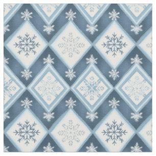 Blaue Schneeflocken auf Schneeweiß Stoff