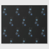 Blaue Schneeflocken auf schwarz Geschenkpapier (Flach)