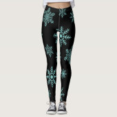 Blaue Schneeflocken auf schwarzen Leggings (Vorderseite)