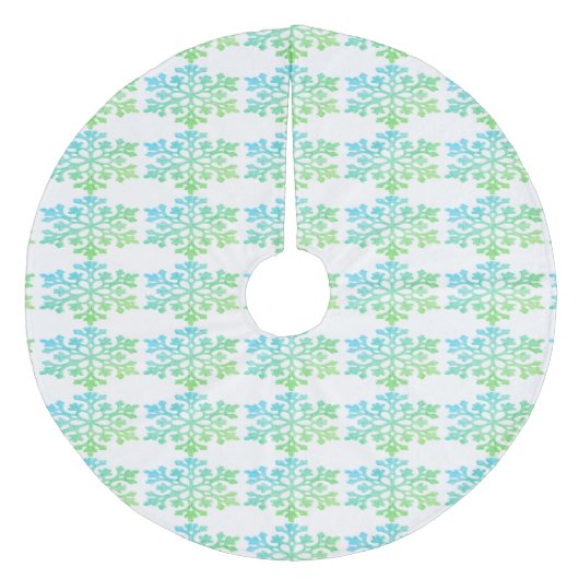 Blaue Schneeflocken Baumrock, Korallen-Fleece Fleece Weihnachtsbaumdecke (Vorderseite)