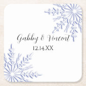 Blaue Schneeflocken bei der Winterhochzeit Rechteckiger Pappuntersetzer (Vorderseite)