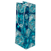 Blaue Schneeflocken Bubbles Holiday Wag Geschenktüte Für Weinflaschen (Rückseite Schrägansicht)