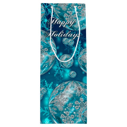 Blaue Schneeflocken Bubbles Holiday Wag Geschenktüte Für Weinflaschen (Vorderseite)