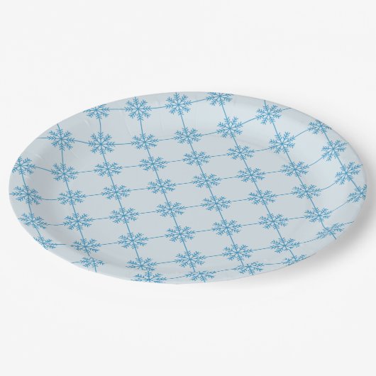 Blaue Schneeflocken Diagonal Square Muster Pappteller (Schrägansicht)