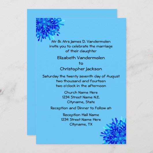 Blaue Schneeflocken Einladung (Vorne/Hinten)