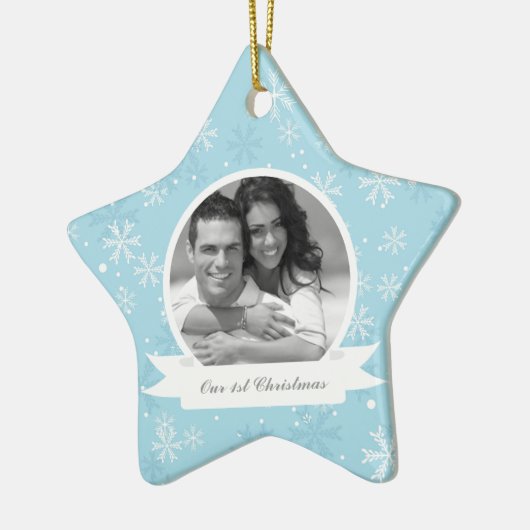 Blaue Schneeflocken Foto Ornamente (Links)