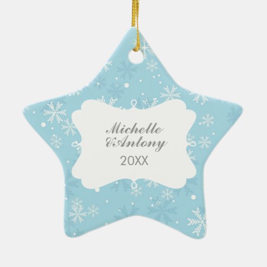 Blaue Schneeflocken Foto Ornamente (Hinten)