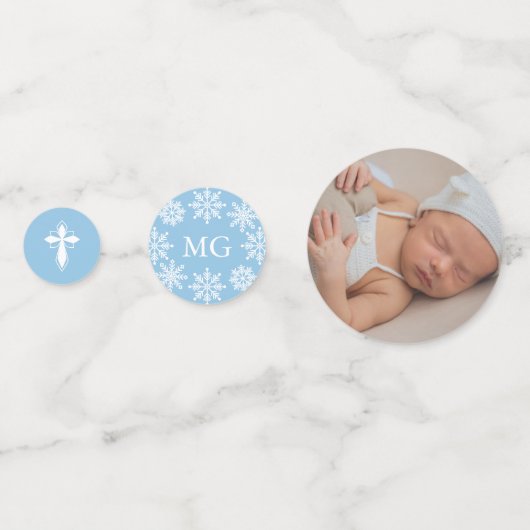 Blaue Schneeflocken Foto Wintertaufe Konfetti (Vorderseiten)