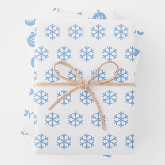 Blaue Schneeflocken, Freude und Weihnachtsbälle Mu Geschenkpapier Set (Beispiel)