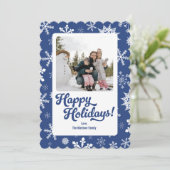 Blaue Schneeflocken Frohe Feiertage Fotokarte Feiertagskarte (Stehend Vorderseite)