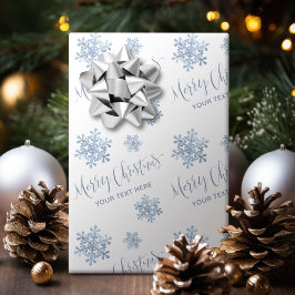 Blaue Schneeflocken Frohe Weihnachtskalligrafie Cu Geschenkpapier