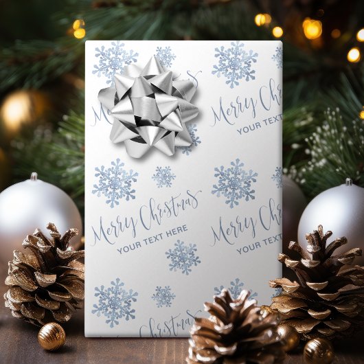 Blaue Schneeflocken Frohe Weihnachtskalligrafie Cu Geschenkpapier