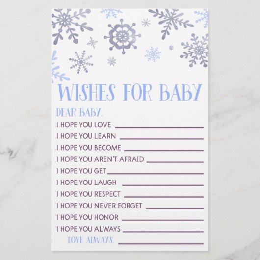 Blaue Schneeflocken für Kinderdusche Briefpapier (Vorderseite)