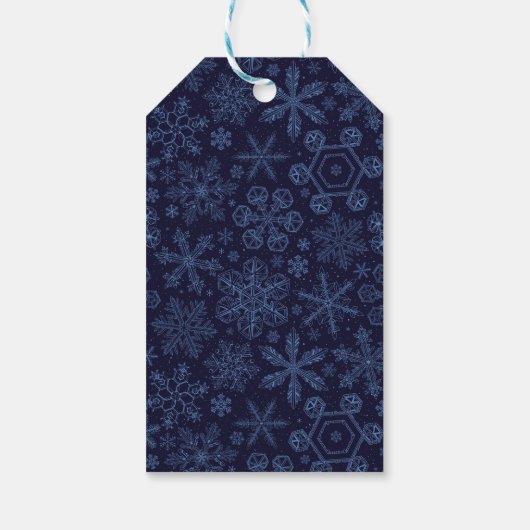 Blaue Schneeflocken Geschenkanhänger (Rückseite)