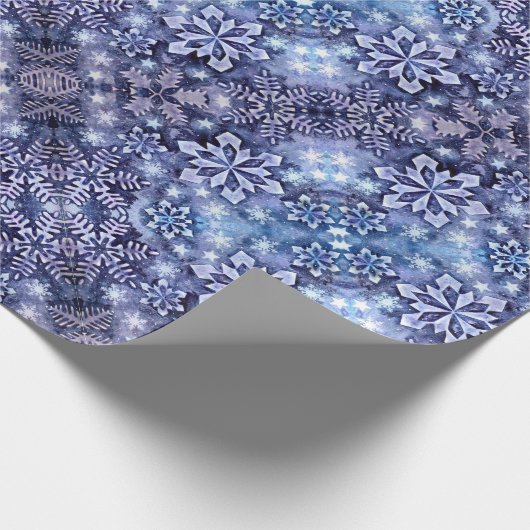Blaue Schneeflocken Geschenkpapier (Ecke)