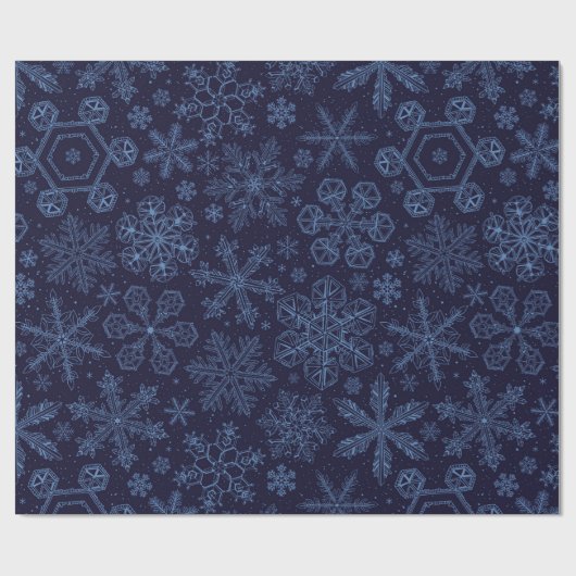 Blaue Schneeflocken Geschenkpapier (Flach)
