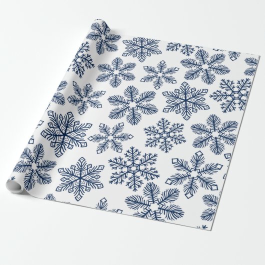 Blaue Schneeflocken Geschenkpapier (Ungerollt)