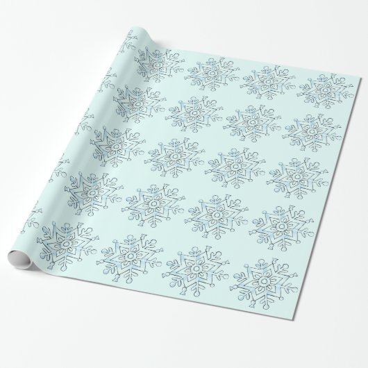 Blaue Schneeflocken Geschenkpapier (Ungerollt)