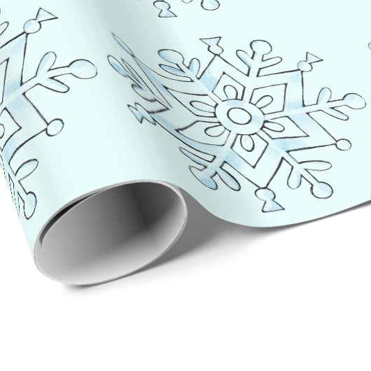 Blaue Schneeflocken Geschenkpapier (Rolleneckpunkt)