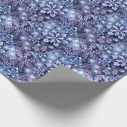 Blaue Schneeflocken Geschenkpapier (Ecke)