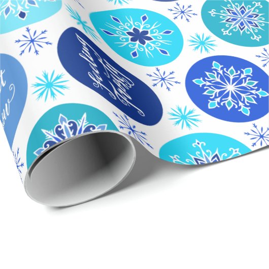 Blaue Schneeflocken Geschenkpapier (Rolleneckpunkt)