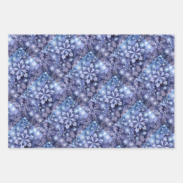 Blaue Schneeflocken Geschenkpapier Set