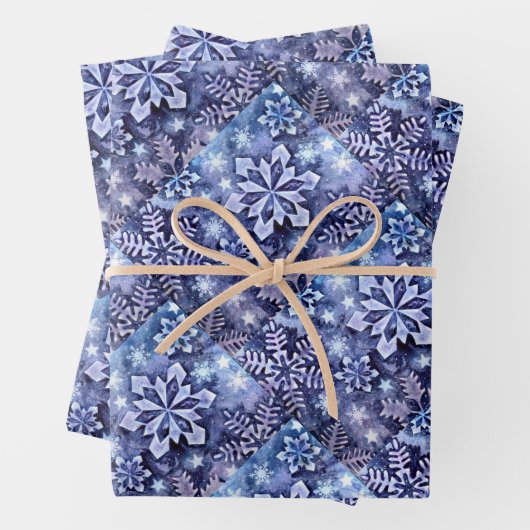 Blaue Schneeflocken Geschenkpapier Set (Beispiel)