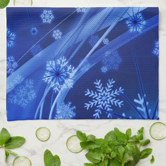 Blaue Schneeflocken Geschirrtuch (Gefaltet)