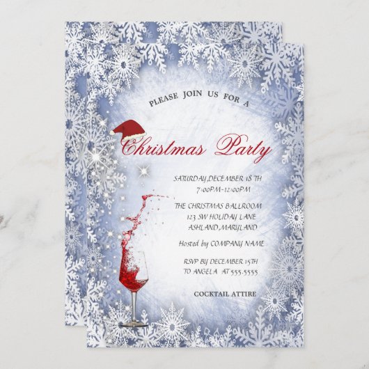 Blaue Schneeflocken, Glas, Weihnachtsgebäck im Unt Einladung (Vorne/Hinten)