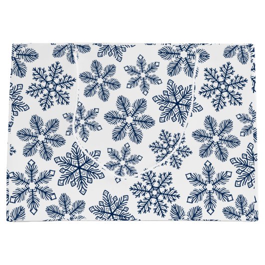 Blaue Schneeflocken Große Geschenktüte (Vorderseite)