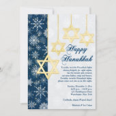 Blaue Schneeflocken Hanukkah-Party Einladung (Vorderseite)