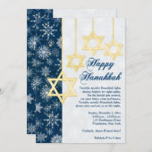 Blaue Schneeflocken Hanukkah-Party Einladung (Vorne/Hinten)
