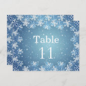 Blaue Schneeflocken Hochzeitskarte Tischnummer (Vorne/Hinten)