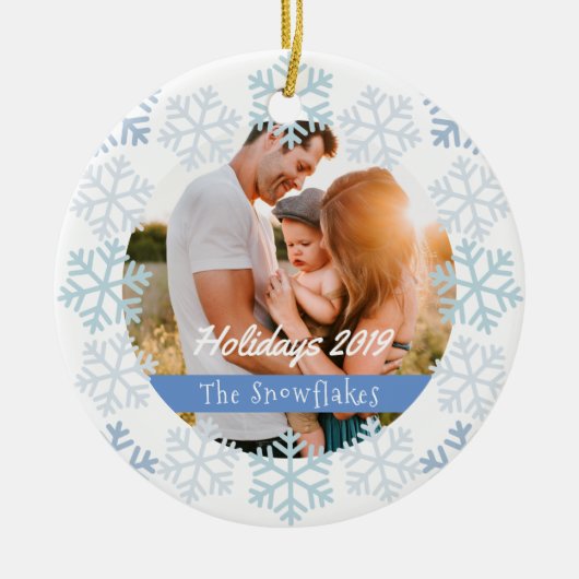 Blaue Schneeflocken Holidays Weißer Keramik Orname Keramik Ornament (Vorne)