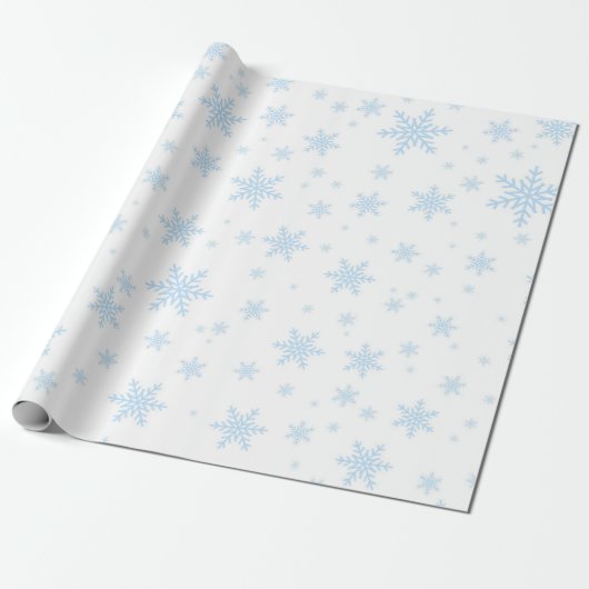 Blaue Schneeflocken in Weiß Geschenkpapier (Ungerollt)