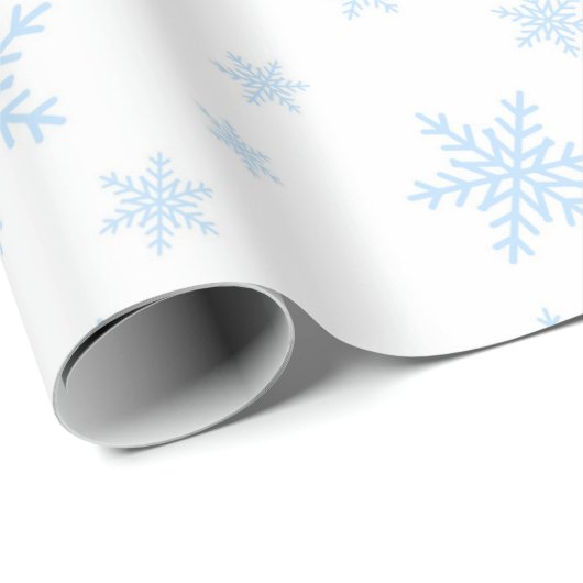 Blaue Schneeflocken in Weiß Geschenkpapier (Rolleneckpunkt)